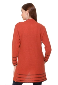 CLAPTON Women Round Neck Rust Full Sleeve With Pocket Wool Cardigan (Outer Long) - M, Rust, Wool, Pack of1